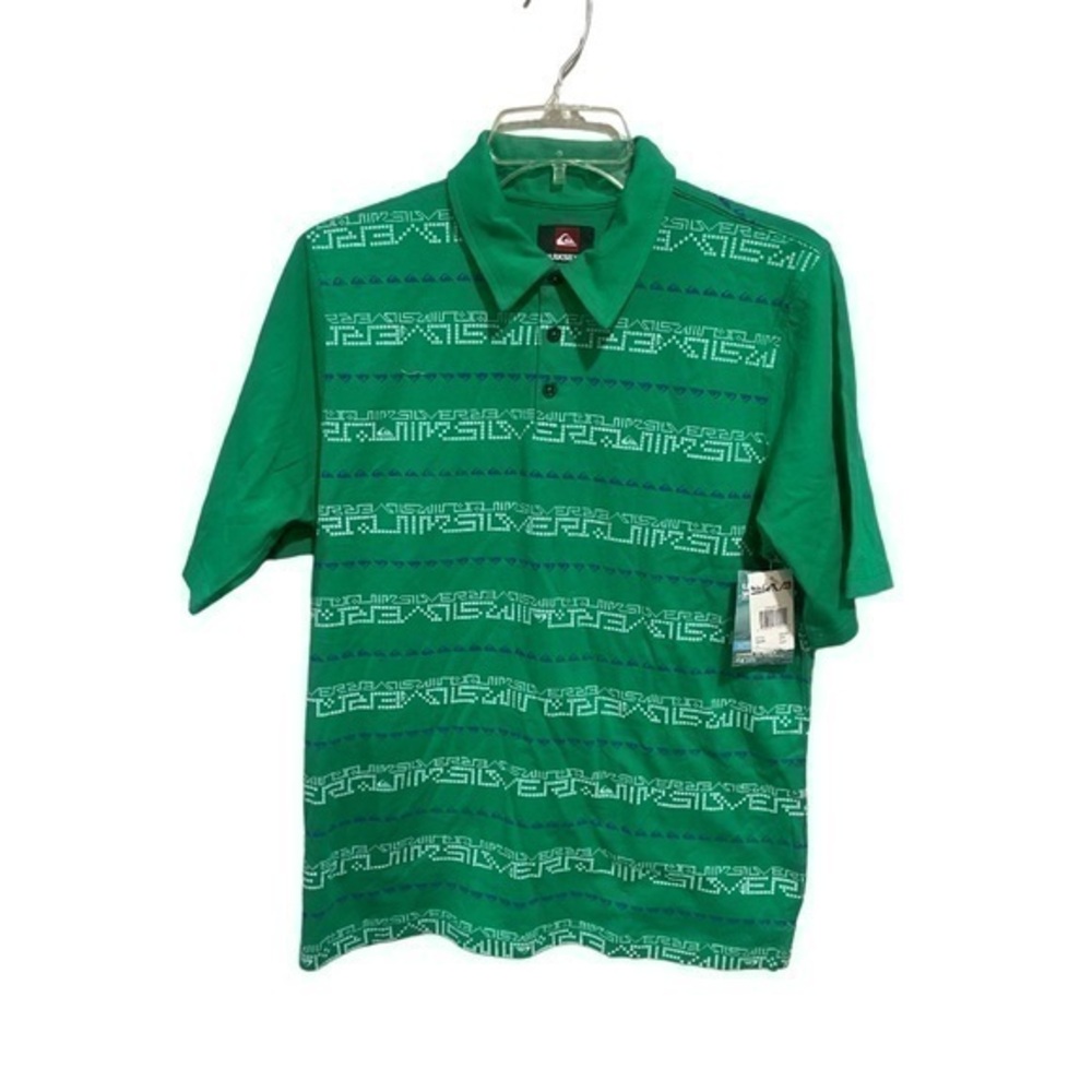 QUICKSILVER boys all over print green polo shirt size-XL